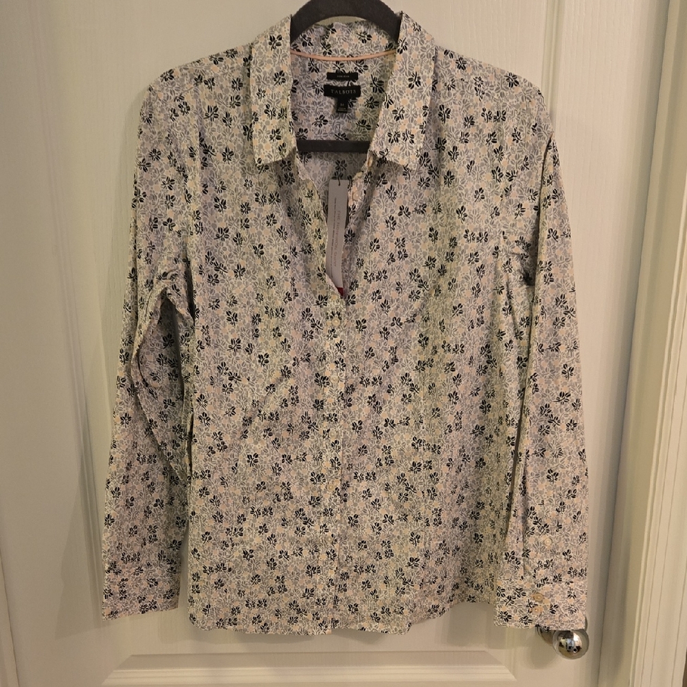 Talbots White and Black Button Down Shirt